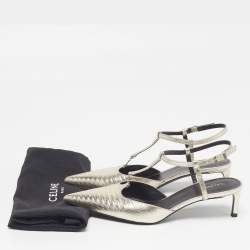 مملوكة مسبقًا حذاء كعب عالي سيلين جلد منقوش بلون معدني مقاس 37