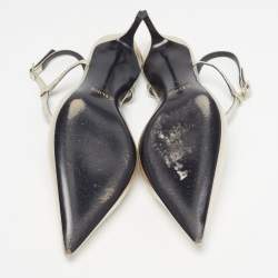 مملوكة مسبقًا حذاء كعب عالي سيلين جلد منقوش بلون معدني مقاس 37