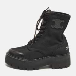 Pre Owned Celine Size 36 Black Canvas and Leather Combat Boots