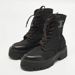 Pre Owned Celine Size 36 Black Canvas and Leather Combat Boots