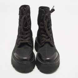 Pre Owned Celine Size 36 Black Canvas and Leather Combat Boots