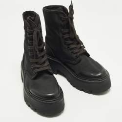 Pre Owned Celine Size 36 Black Canvas and Leather Combat Boots