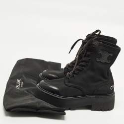 Pre Owned Celine Size 36 Black Canvas and Leather Combat Boots