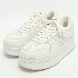 Pre Owned Celine White Leather Platform Lace Up Sneakers Size 37