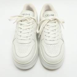 Pre Owned Celine White Leather Platform Lace Up Sneakers Size 37