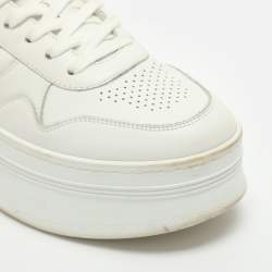 Pre Owned Celine White Leather Platform Lace Up Sneakers Size 37