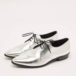 Pre Owned حذاء أوكسفورد سيليين جلد فضي معدني برباط مقاس 39