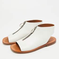 Pre Owned Celine Size 37 White Leather Zip Details Sandals