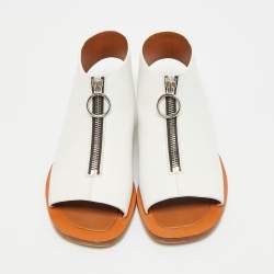 Pre Owned Celine Size 37 White Leather Zip Details Sandals