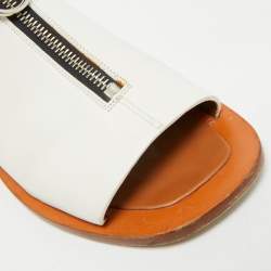 Pre Owned Celine Size 37 White Leather Zip Details Sandals