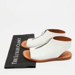 Pre Owned Celine Size 37 White Leather Zip Details Sandals