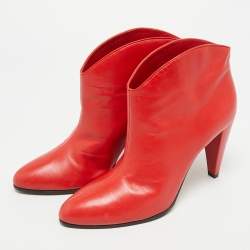 Pre Owned Celine Size 38 Red Leather Ankle Length Boots