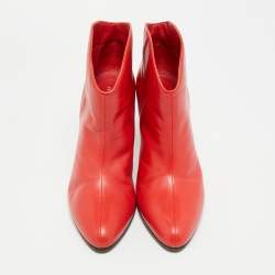 Pre Owned Celine Size 38 Red Leather Ankle Length Boots