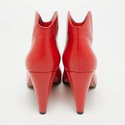 Pre Owned Celine Size 38 Red Leather Ankle Length Boots