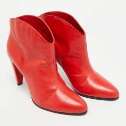 Pre Owned Celine Size 38 Red Leather Ankle Length Boots