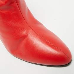 Pre Owned Celine Size 38 Red Leather Ankle Length Boots