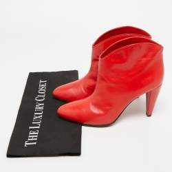 Pre Owned Celine Size 38 Red Leather Ankle Length Boots