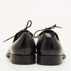 Pre Owned Celine Size 38 Black Leather Gold Metal Plate Detail Lace Up Derby
