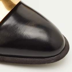 Pre Owned Celine Size 38 Black Leather Gold Metal Plate Detail Lace Up Derby