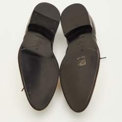 Pre Owned Celine Size 38 Black Leather Gold Metal Plate Detail Lace Up Derby