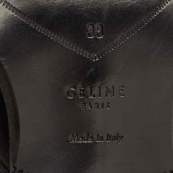 Pre Owned Celine Size 38 Black Leather Gold Metal Plate Detail Lace Up Derby