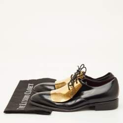 Pre Owned Celine Size 38 Black Leather Gold Metal Plate Detail Lace Up Derby