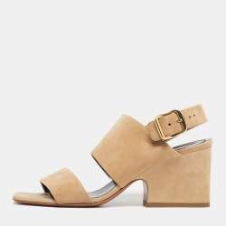 مملوكة مسبقًا Celine Size 38 Beige Suede Block Heel Ankle Strap Sandals