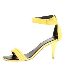 Pre Owned Celiine Yellow Leather Ankle Strap Sandals Size 37
