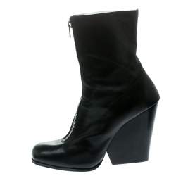Pre Owned Celine Black Leather Square Toe Calf Length Boots Size 40.5