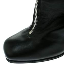 Pre Owned Celine Black Leather Square Toe Calf Length Boots Size 40.5
