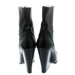 Pre Owned Celine Black Leather Square Toe Calf Length Boots Size 40.5
