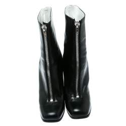 Pre Owned Celine Black Leather Square Toe Calf Length Boots Size 40.5