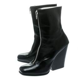 Pre Owned Celine Black Leather Square Toe Calf Length Boots Size 40.5