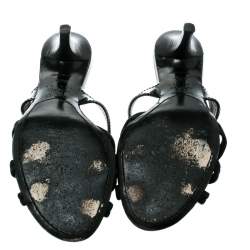 Pre Owned Celine Black Patent Leather And Fabric Sandals Size 38.5