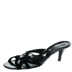 Pre Owned Celine Black Patent Leather And Fabric Sandals Size 38.5