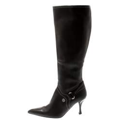 Pre Owned Celine Brown Leather Pointed Toe Knee Length Boots Size 39