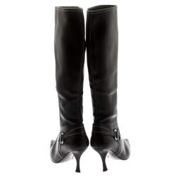 Pre Owned Celine Brown Leather Pointed Toe Knee Length Boots Size 39