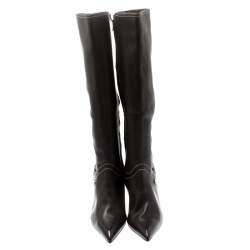 Pre Owned Celine Brown Leather Pointed Toe Knee Length Boots Size 39