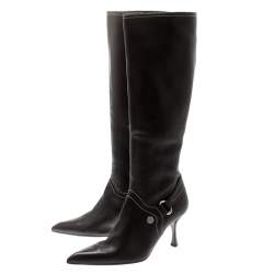 Pre Owned Celine Brown Leather Pointed Toe Knee Length Boots Size 39