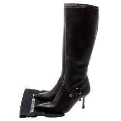 Pre Owned Celine Brown Leather Pointed Toe Knee Length Boots Size 39