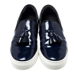 Pre Owned Celine Blue Leather Tassel Slip On Sneakers Size 38