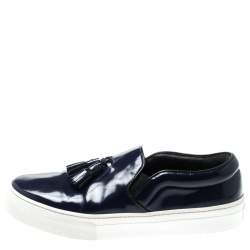 Pre Owned Celine Blue Leather Tassel Slip On Sneakers Size 38