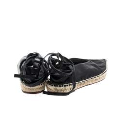 Celine Black Leather Pointed Toe Ankle Wrap Espadrilles Flats Size 37