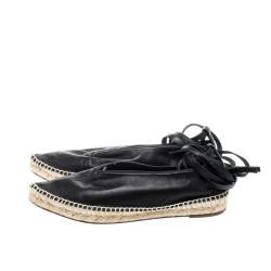 Celine Black Leather Pointed Toe Ankle Wrap Espadrilles Flats Size 37