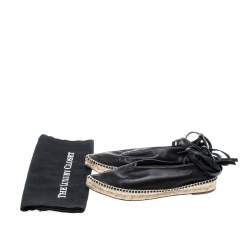 Celine Black Leather Pointed Toe Ankle Wrap Espadrilles Flats Size 37