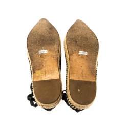 Celine Black Leather Pointed Toe Ankle Wrap Espadrilles Flats Size 37