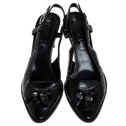Pre Owned Celine Black Brogue Leather Tassel Slingback Sandals Size 40
