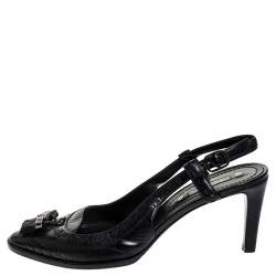Pre Owned Celine Black Brogue Leather Tassel Slingback Sandals Size 40