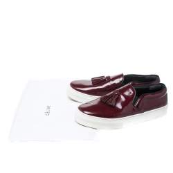 Pre Owned Celine Burgundy Leather Tassel Slip On Sneakers Size 39