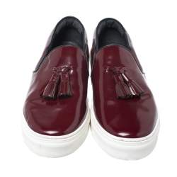 Pre Owned Celine Burgundy Leather Tassel Slip On Sneakers Size 39